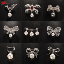 Bow brooch Pearl rhinestone corsage fixed dress shirt neckline Anti-slip collar pin pin press lapel accessories