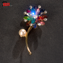 Crystal Rose Alloy Brooch Pearl Accessories Womens In Summer Clothing Pin Fixed Neckline Anti-Walk Light Chest Flowers