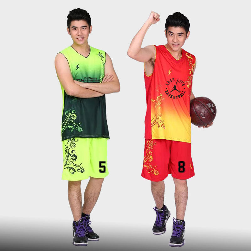 Gradual Layer Color Jersey Basketball Suit Suit for men and women Couple Custom Competition print group Buy speed Dry basketball clothes set