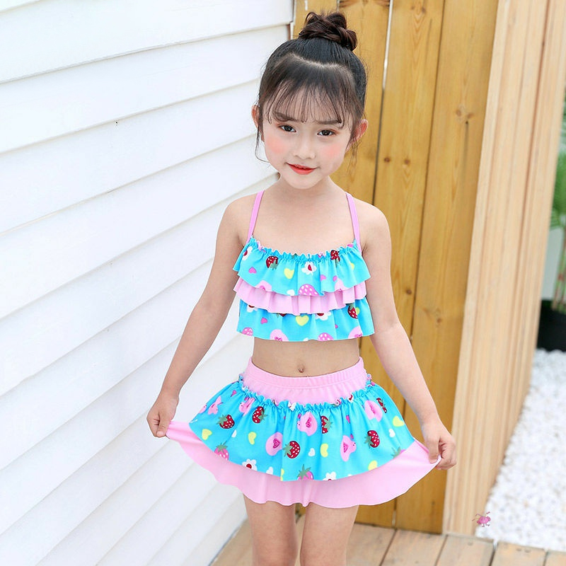 2022 Little Princess Children's Two Bubbles Spa Bath Korean version Baby Skirt Style Suit Swimwear CUHK Tong Ping Kok
