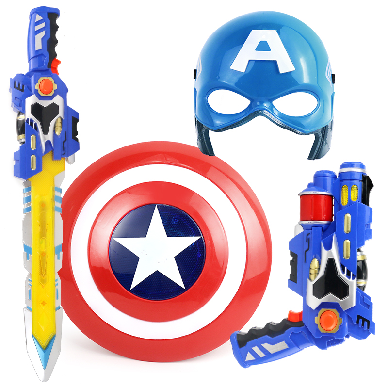 Children Shine Sound And Light Sword USA Captain Mask Shield Toy Sets Arms Prop Hero Christmas Show
