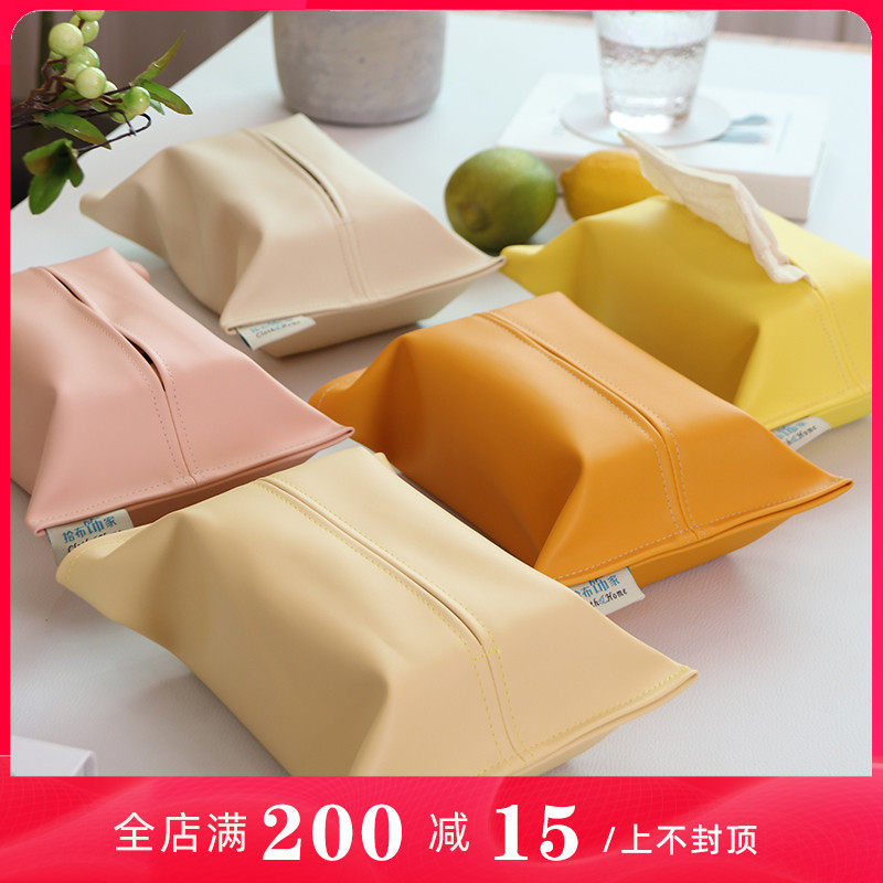Solid color leather waterproof oilproof paper towel box Modern simple paper towel wrapper thick paper towel cover car home drawer bag