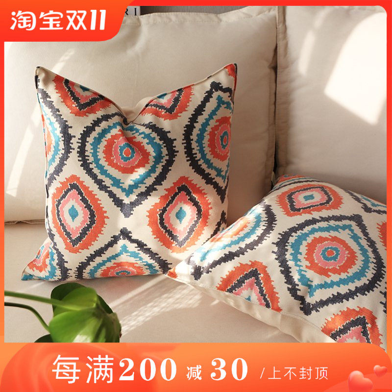 New retro American cotton and linen sofa pillow Nordic living room cushion headrest back waist pillow pillow cover without core