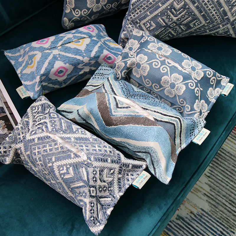 American vintage ethnic style jacquard tissue box Exotic style thick fabric paper towel set car home draw bag