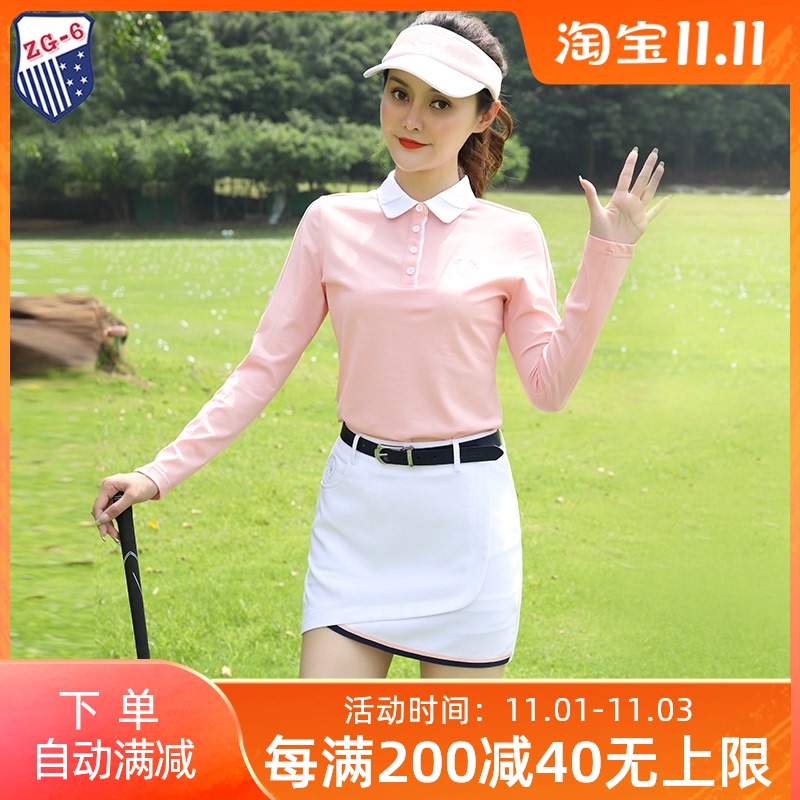 Spring and Autumn ZG-6 Golf Clothing Women Women's Clothing Long Sleeve Casual Set Pink Lapel Top