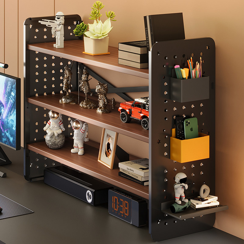Desktop storage rack on the table DIY perforated board bookshelf computer desk multi-layer storage rack office desktop display rack