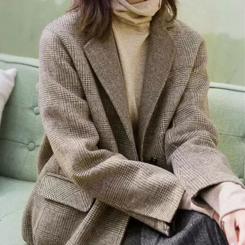 Maje moscoloni double-sided cashmere wool coat women's Korean version loose autumn new plaid suit jacket