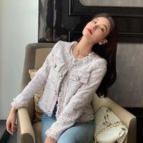 Maje moscoloni tweed womens short 2021 autumn new style small temperament wild small fragrance coat