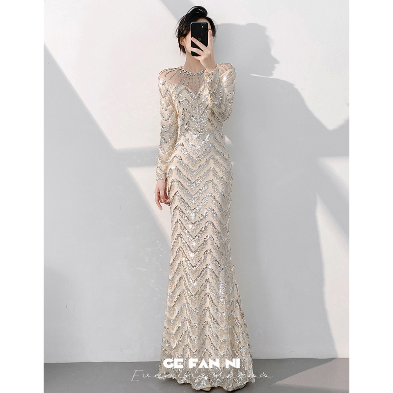 High-End Evening Dress for Women 2026 New Style, Elegant and Classy, Suitable for Annual Meetings, Hostess Fishtail Sequin Dress, Unique and Beautiful