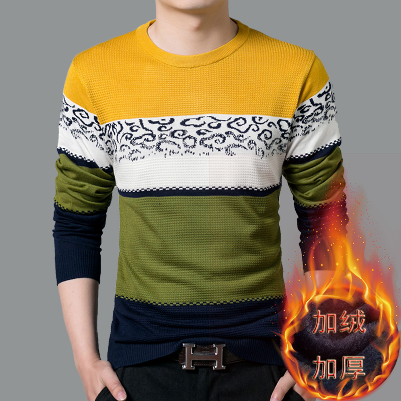 Thời trang nam mới cổ chữ V cộng với áo len nhung dày áo len nam thanh niên áo len size lớn áo sơ mi nam