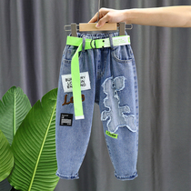 Boys pants spring and autumn models 2021 new childrens jeans spring clothes boys foreign style trousers trendy boys handsome and fashionable