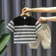 Children's clothing baby foreign style fashionable suit boys summer new striped splicing clothes children's summer two-piece trendy