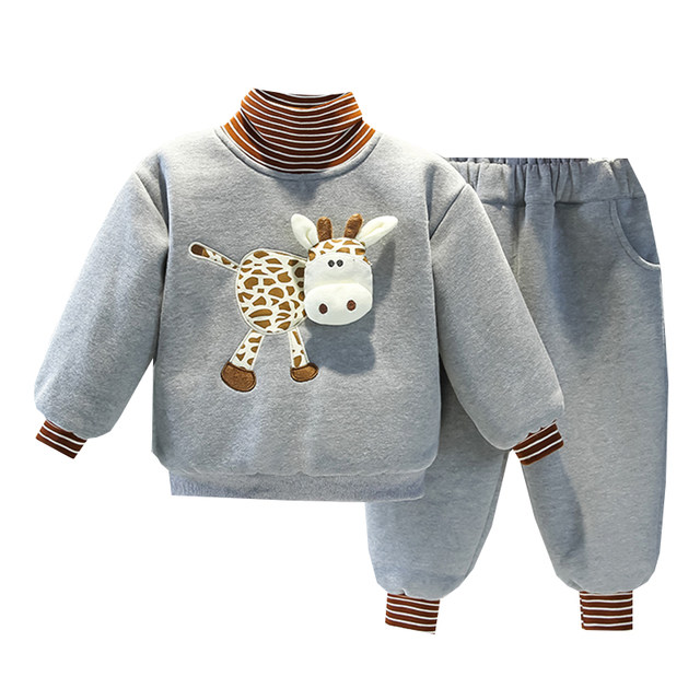 Boys' sweater suit children's autumn and winter clothes new plus velvet thickened children's clothing baby winter warm casual two-piece set