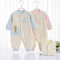 Baby one-piece clothes pure cotton newborn khae climbing clothes conjoined baby clothes conjoined double layer long sleeves without bone underwear spring and autumn
