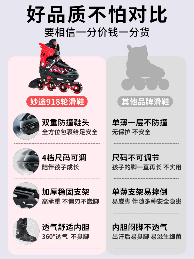 Children's Roller Skates Complete Set for Boys and Girls, Kids, Middle and Older Children, Roller Skates, Adjustable for Beginners