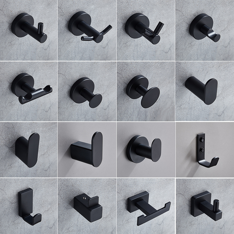 304 Stainless Steel Black Hook Single Wall-Mounted Coat Hook Bathroom Restroom Entryway Creative Coat Hook