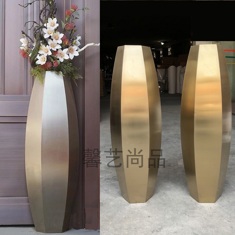 Stainless steel flower pots, geometric square metal flower pots, new flower pots, floor-to-ceiling large vases, 13-year-old shop