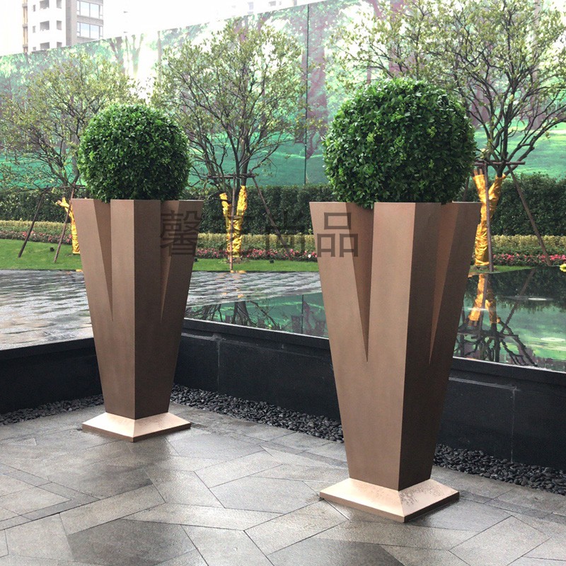 Stainless steel flower pot outdoor metal flower bowl water view 304 florin landscape ground floor large vase wire drawing ancient copper