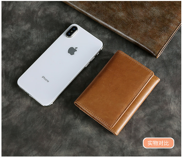 Thẻ da ngắn gói nhiều thẻ điên ngựa đón túi nam và nữ chủ thẻ kinh doanh retro giấy phép lái xe bằng da - Chủ thẻ túi cầm tay nam