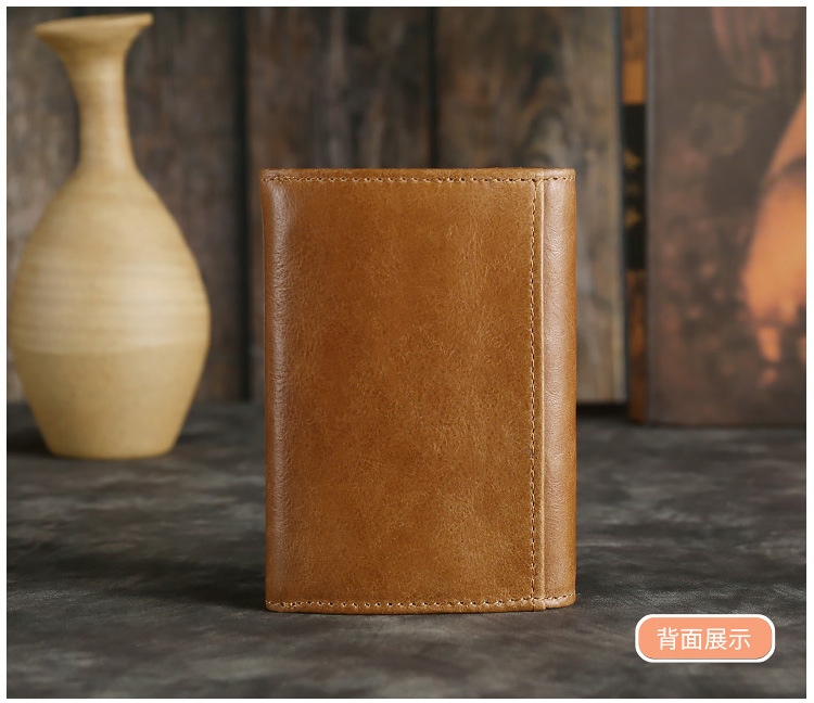 Thẻ da ngắn gói nhiều thẻ điên ngựa đón túi nam và nữ chủ thẻ kinh doanh retro giấy phép lái xe bằng da - Chủ thẻ túi cầm tay nam