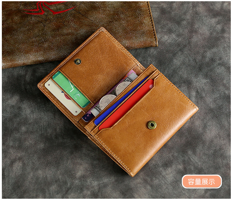 Thẻ da ngắn gói nhiều thẻ điên ngựa đón túi nam và nữ chủ thẻ kinh doanh retro giấy phép lái xe bằng da - Chủ thẻ túi cầm tay nam