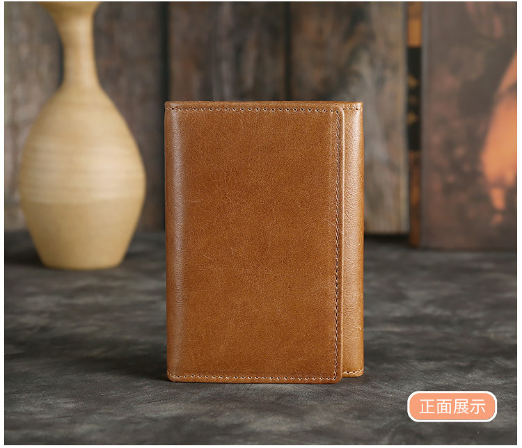 Thẻ da ngắn gói nhiều thẻ điên ngựa đón túi nam và nữ chủ thẻ kinh doanh retro giấy phép lái xe bằng da - Chủ thẻ túi cầm tay nam