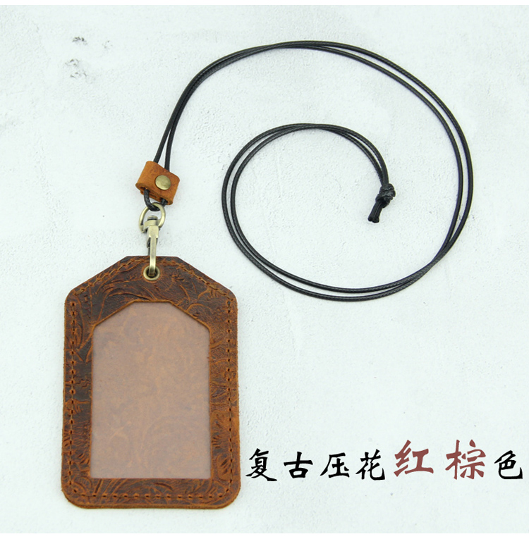 Handmade thẻ da lớp đầu tiên được chạm khắc thẻ bus gói thẻ đơn giản retro dây buộc thẻ làm việc thẻ huy hiệu thẻ ví đựng card hàng hiệu