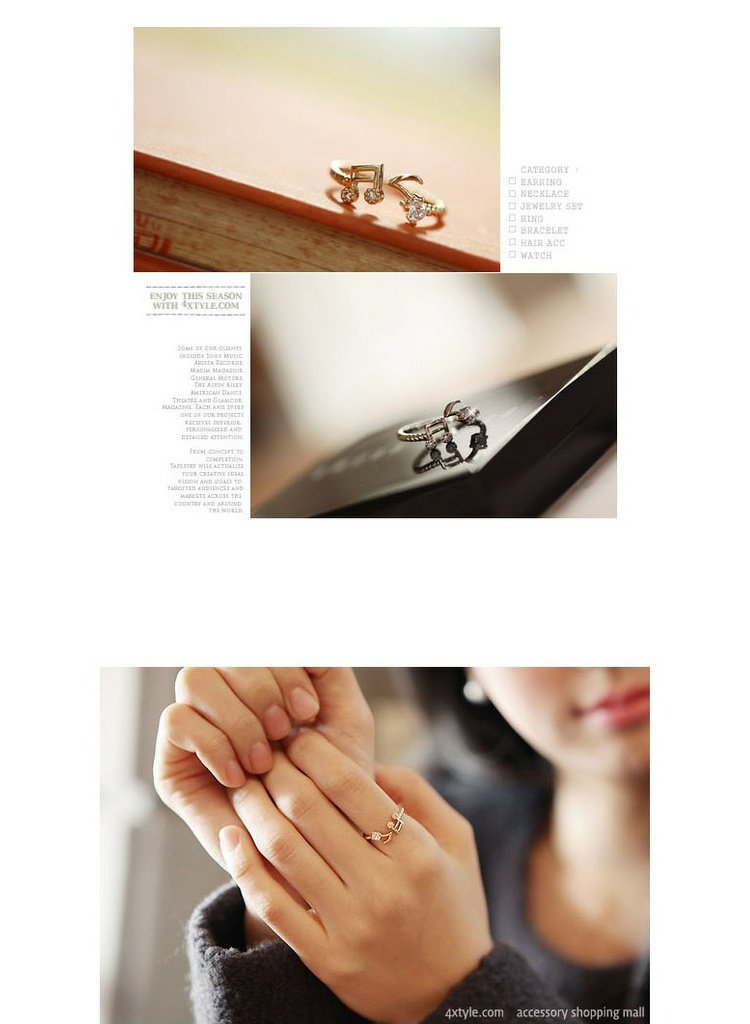 Trang sức Hàn Quốc đặc biệt sáng tạo món quà nữ rhinestone ghi chú mở điều chỉnh vòng mở nhẫn cặp vàng 18k
