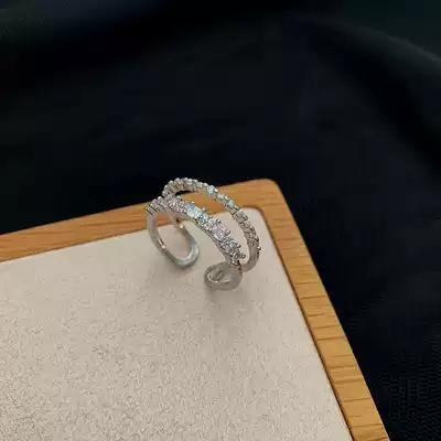 Exquisite light luxury diamond-encrusted double-layer ring High-end sense niche ins tide ring Women's fashion personality open index finger ring