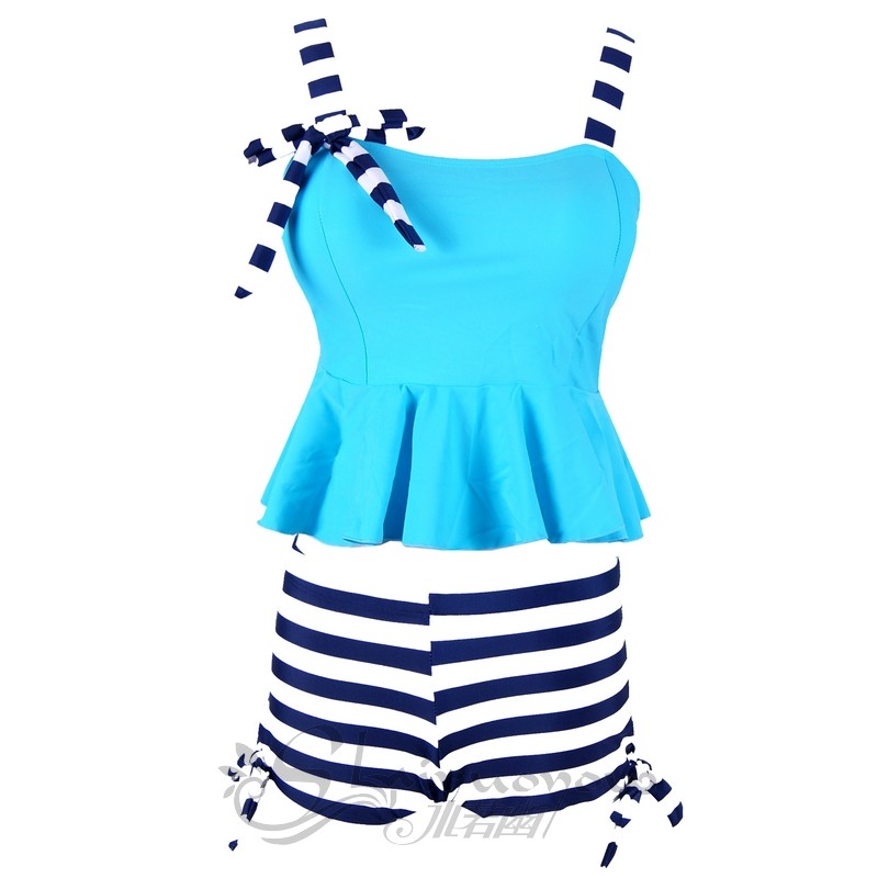 Two-style beach swimsuit flat corner woman conserved with lean shade sports swimsuit female shoulder strap lotus leaf side