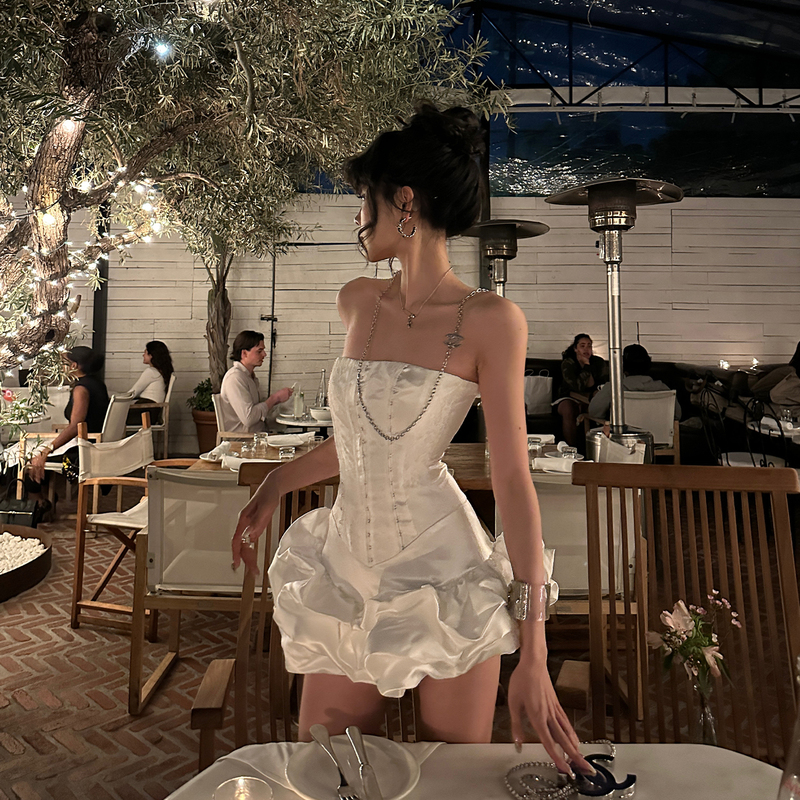 Han Hao Tian Warden Edge White Strapless Socialite Dress Women's Summer Elegant Birthday Dress Little White Dress Short Dress Han Hao Tian Warden Edge White Strapless Socialite Dress Women's Summer Elegant Birthday Dress Little White Dress Short Dress