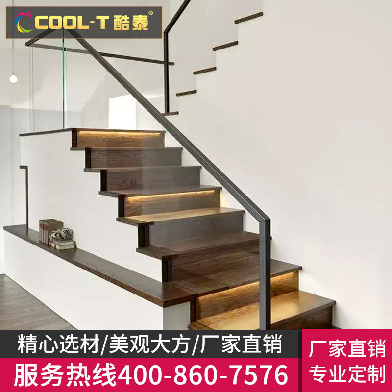 Kutai glass staircase handrail Solid wood parapet simple modern outdoor stainless steel balcony railing indoor column