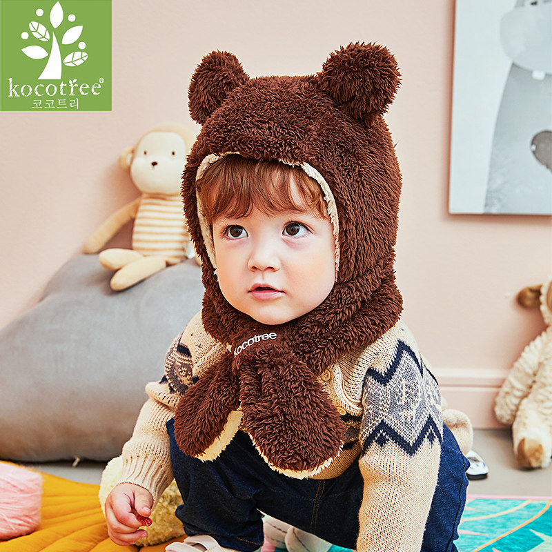 Autumn and winter children's hats Korean version boys and girls baby ear protection cute and warm infant net red scarf one