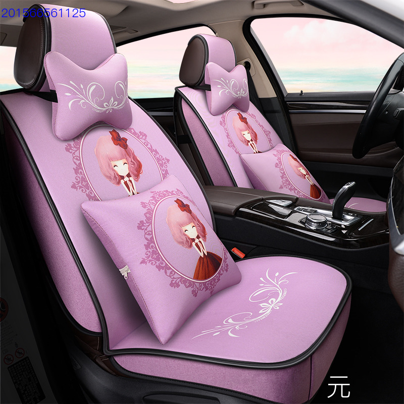 Shake the same car cushion net red goddess cartoon cute car seat cover all-inclusive four-season universal cotton and linen seat cushion