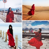 Летняя красная накидка, этнический пляжный шарф, защита от солнца, из хлопка и льна, этнический стиль