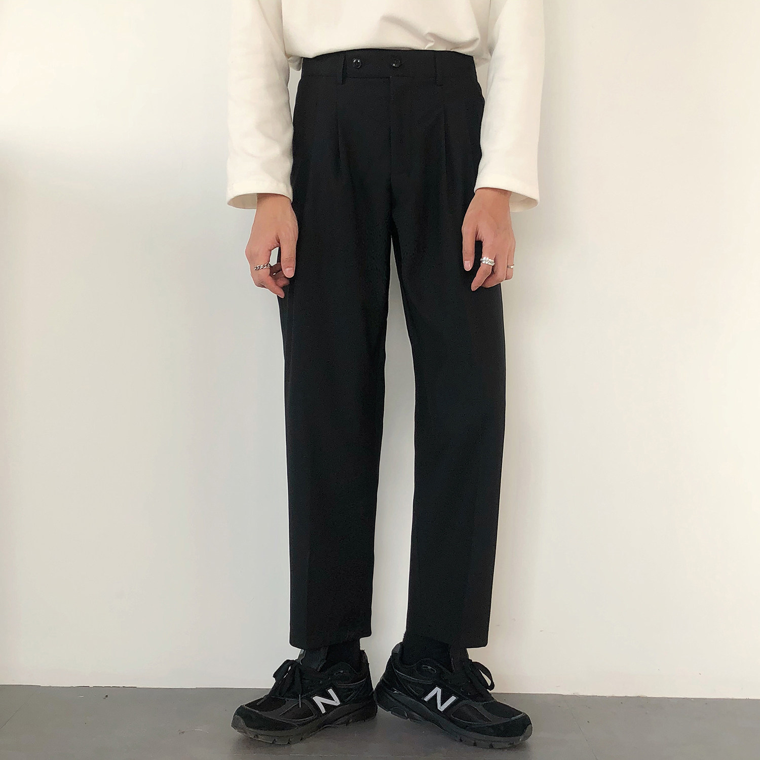 19studio Korea ulzzang Free Ironing Pendant Feel Loose Straight Drum Pants Korean Version Casual Pants 90% West Pants Man