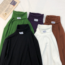  19studio Korea ulzzang solid color cotton turtleneck long-sleeved ins Harajuku all-match T-shirt bottoming shirt men and women