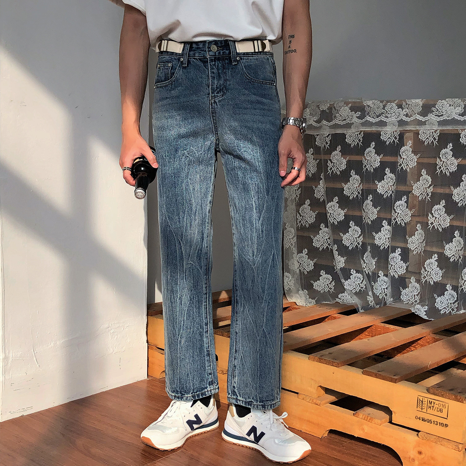 19studio South Korea Dongdaemun nine pants men do old retro trend wild straight loose jeans ins