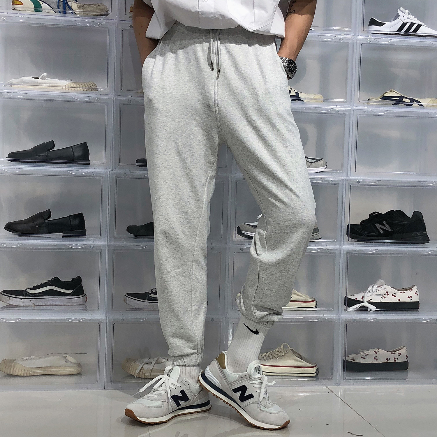 19studio Korean version of the pants men ins elastic waist drawstring thin trend versatile loose leg slacks men