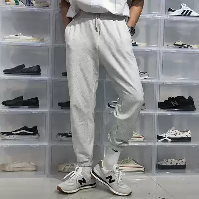 19studio Korean version of pants men's ins elastic waist drawstring slimming trend Joker loose leg casual pants men