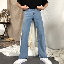 19studio ulzzang wide-leg pants student all-match Korean slit trousers bf loose straight jeans men