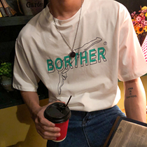 19studio net red t-shirt tide hip-hop retro port taste loose bf Harajuku wind Korea ulzzang short-sleeved men