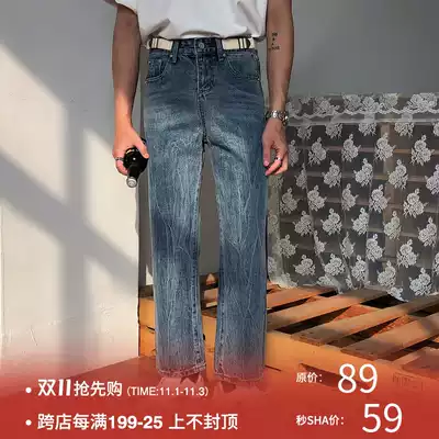 19studio Korea East Gate ankle-length pants Men do old vintage trend Joker straight tube loose jeans ins