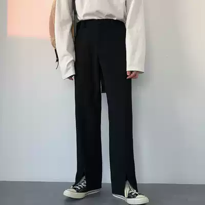 19studio Korean drooping sense mopping trousers medium high waist split wide leg loose straight casual pants men and women