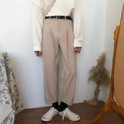 19studio autumn and winter hanging loose straight pants no ironing casual pants Korean tide three-dimensional cutting ankle-length pants men