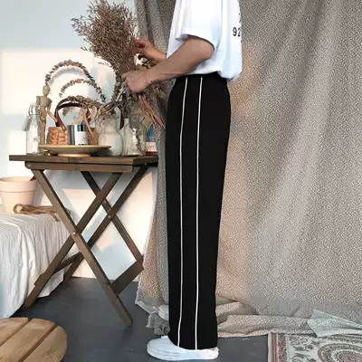 19studio Korea ulzzang Elastic Waist Joker Student Loose Straight Wide Pants Tide Men Casual Pants