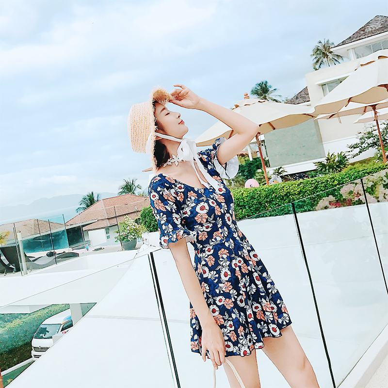 Swimsuit Ladies Conservative Small Breasts Gathering Large Size Covering Belly Showing Thin One Piece Korean Hot Spring Student Swimwear