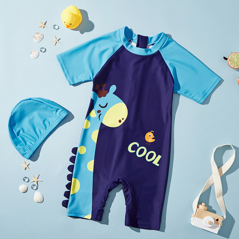 Children's swimsuit one-piece boy small and medium-sized child short-sleeved baby sunscreen set swimming equipment diving suit