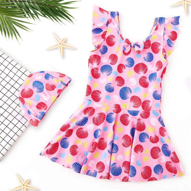 Children's swimwear female middle-aged children's one-piece dress cute baby princess sunscreen 2021 new Western style swimwear