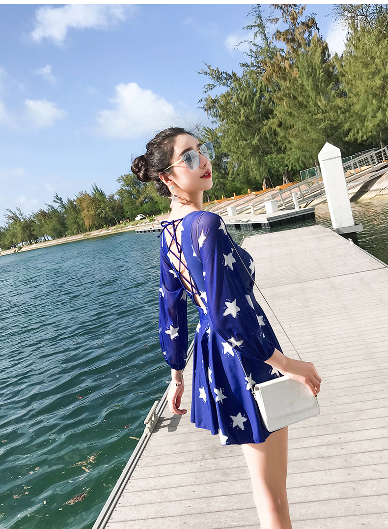 Áo tắm nữ bảo thủ che bụng là bong bóng mỏng một mảnh suối nước nóng kem chống nắng dài tay áo bơi nhanh chóng đồ bơi đi biển - Bộ đồ bơi One Piece áo bơi liền thân cho bé gái